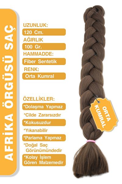 KONAK PERUK Păr din fibre sintetice pentru împletitură africană Rasta și Box Braid - Medium Auburn