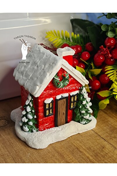 Genel Markalar Kar Efektli Ev Şeklindeki Yılbaşı Temalı El Boyaması Tütsülük,Dağ Ev (10*9 cm BOYUTUNDA)