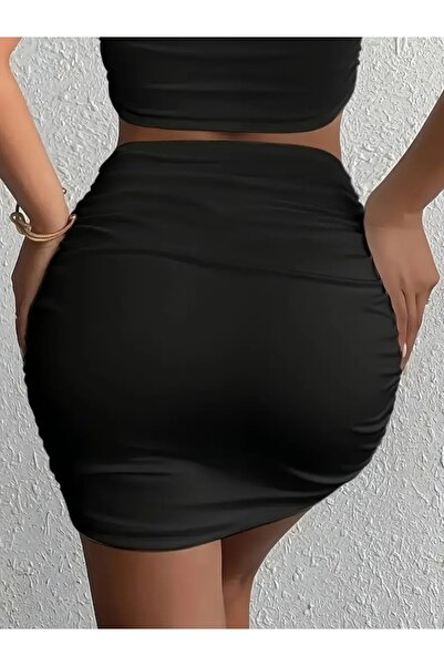 MAROVOAY Mini Size Lycra Pencil Skirt - Side Drawstring Detail