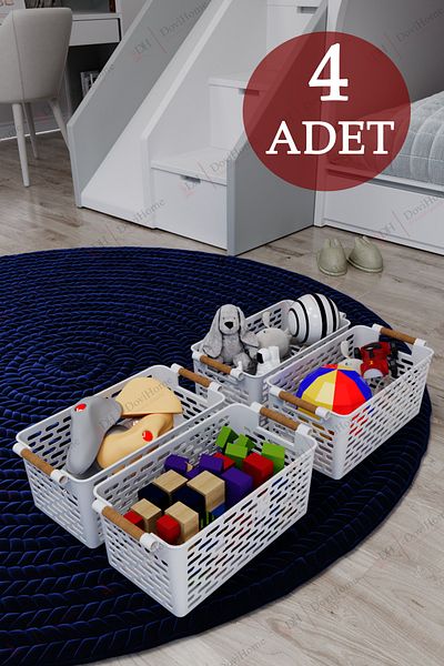 DOVİHOME 4 Τεμάχια Ξύλινη Λαβή Εμφάνιση Λευκό Χρώμα Πλαστική Κουζίνα |   Μπάνιο |   Σετ Organizer Καλαθιού Οργάνωσης Αντικειμένων