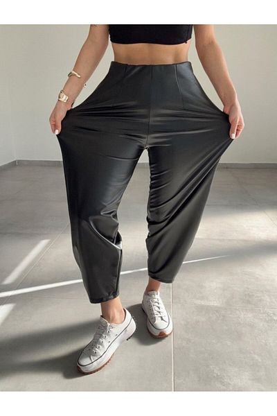COTTONLAB Women's Leather Fabric Raised Balloon Pants