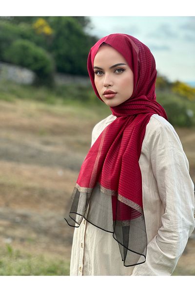 Arwella Burgundy Silk Organized Tulle Shawl - 40% Silk