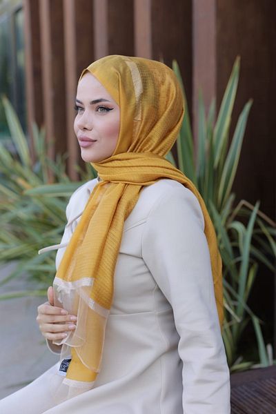 Arwella Yellow 40% Silk Organized Tulle Shawl