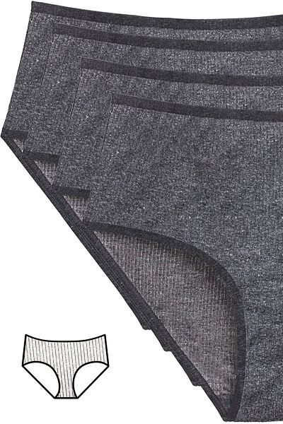 just cheap store High Waist 4-Piece Ribbed Bato Panties - Anthracite