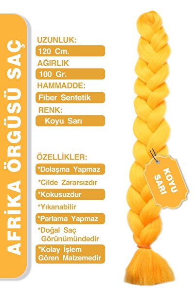 KONAK PERUK Африканска плитка - тъмножълта синтетична коса за раста и бокс пл...