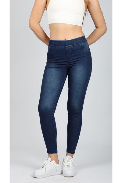 NEŞA KOTÇU Kadın Koyu Mavi Beli Lastikli Tayt Kot Pantolon