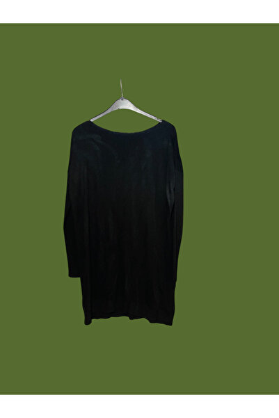 ÖzOksijen Elbise,Siyah Renk,Cizgi Yaka,Uzun Kollu,Iki Cepli,Örme Triko Tunik Elbise