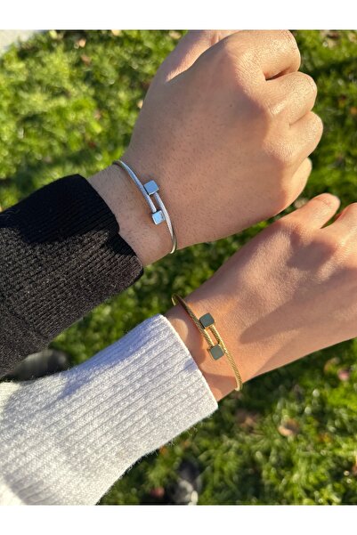 Lavienta Gold & Gümüş Unisex, Her Kola Uyumlu, Ayarlanabilir Çelik Kelepçe