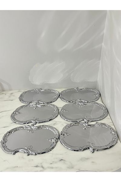 USD HOME Set of 6 Steel Artnova Embroidered Lace Pattern Coffee Presentation Tray