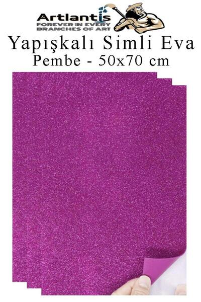 Artlantis Pembe Yapışkanlı Simli Eva 50x70 cm 3 Adet Simli Yapışkanlı Eva Süngeri Okul Kreş Anasınıfı Elişi Et