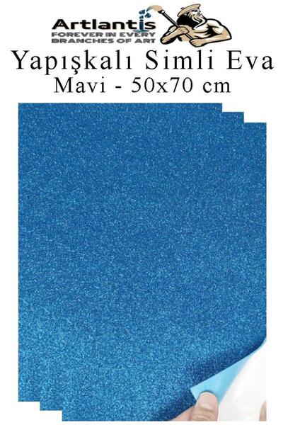 Artlantis Mavi Yapışkanlı Simli Eva 50x70 cm 3 Adet Simli Yapışkanlı Eva Süngeri Okul Kreş Anasınıfı Elişi Etk