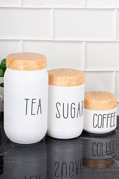 DNS HOME Set of 3 Glass Jars Tea Sugar Coffee Storage Jar 350 - 650 - 1000 ml