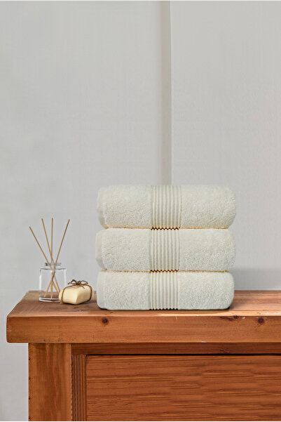 Ellaline Набір з 3 рушників для рук і обличчя 100% бавовна Сертифікований рушник для голови | Кухня | Весільний набір 50x90 см Кремовий