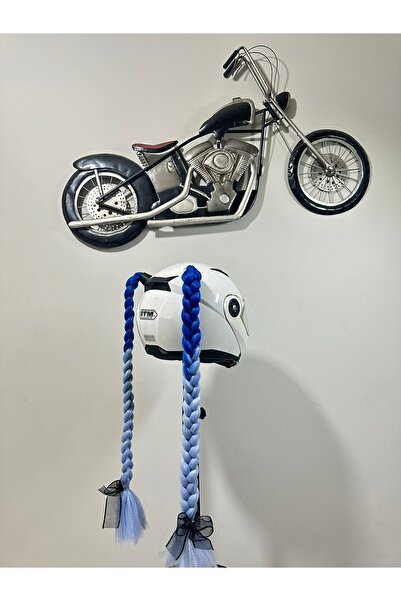 Butik Motor & Motosiklet Mavi Ombreli Çift Örgü Saç Kask Dış Aksesuar