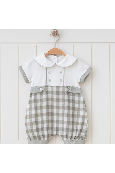 Little Trend Baby Gray Baby Boy Plaid Shorts Jumpsuit