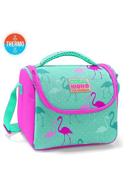 Coral High Kids Water Green Neon Pink Flamingo Patterned Thermo Lunchbox 11804