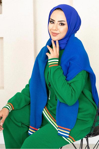 TRENDTESETTÜR Γυναικείο Πράσινο (benetton) Πλεκτό Παντελόνι Σετ με Ριμπ 6922