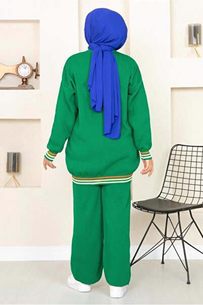 TRENDTESETTÜR Γυναικείο Πράσινο (benetton) Πλεκτό Παντελόνι Σετ με Ριμπ 6922