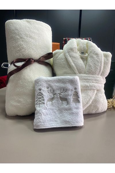 MEYN COLLECTİON New Year's Special Tv Blanket and Dressing Gown Set - Hand Towel Gift