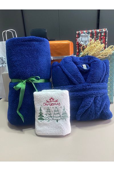 MEYN COLLECTİON New Year's Special Blanket and Dressing Gown Set - Hand Towel Gift