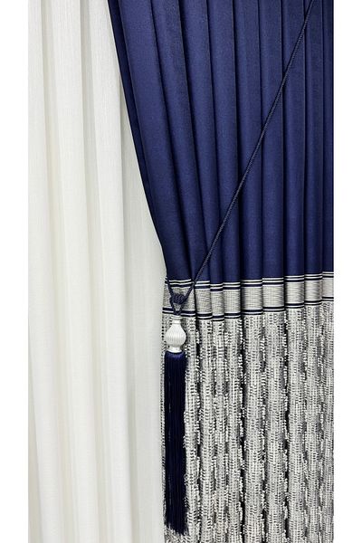 Fon Dünyası Panel Background Curtain Tufted Dark Blue Grey (Single Wing)