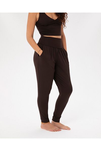 Ayma Active Γυναικείο ψηλόμεσο καφέ παντελόνι Comfort με τσέπες - Skinny Leg