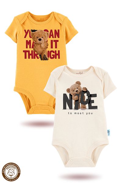 MAHFEL 2-Piece 100% Cotton Organic Printed Snap Fastener Baby Bodysuit