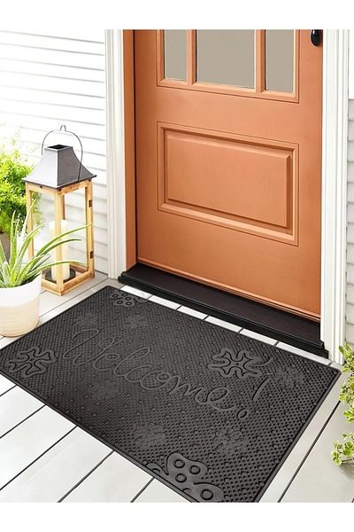BirceHome Exterior Door Decorative Washable Black Door Mat