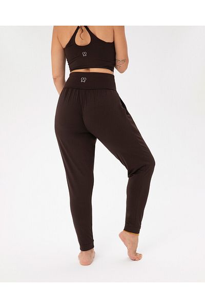 Ayma Active Γυναικείο ψηλόμεσο καφέ παντελόνι Comfort με τσέπες - Skinny Leg