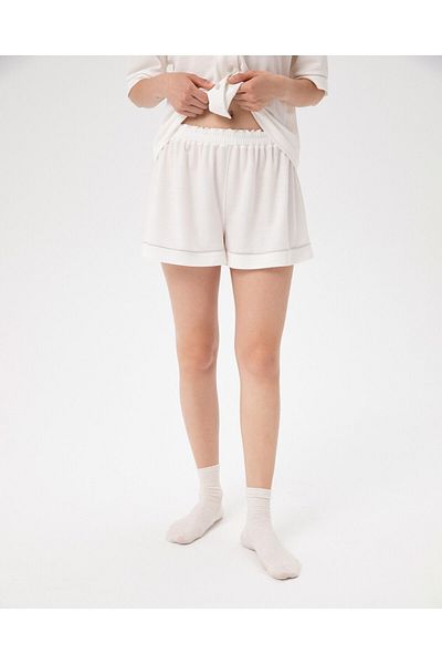 Ayma Active Ecru Viscose Women's Pajama Shorts - Elastic and Piping