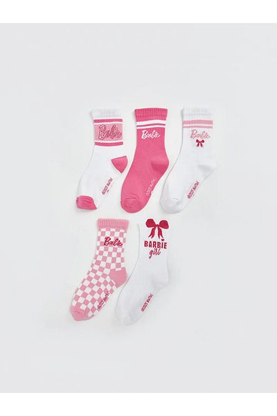 LC Waikiki Lcw Kids White Barbie Patterned Girl's Socks 5-Piece