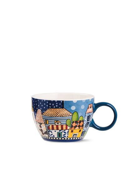 EGAN Paese Mio Breakfast Coffee Mug 460ml – New Bone China , Dishwasher & Microwave safe , Blue