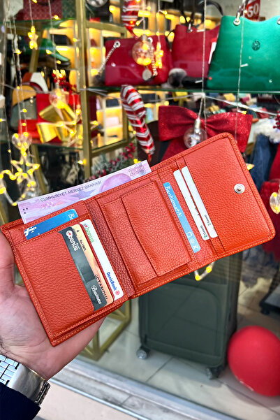 CüzCan Γυναικείο πορτοφόλι Sahra Orange από γνήσιο δέρμα, ευγενικό και χρήσιμο (12x9cm)