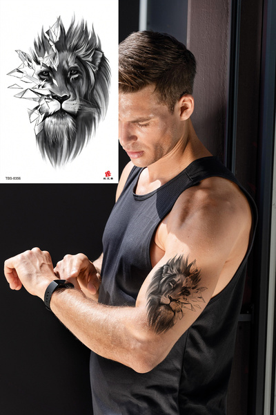 BP Tattoo Aslan Geçici Kol Bacak Omuz Dövmesi Unisex Aslan Dövmesi