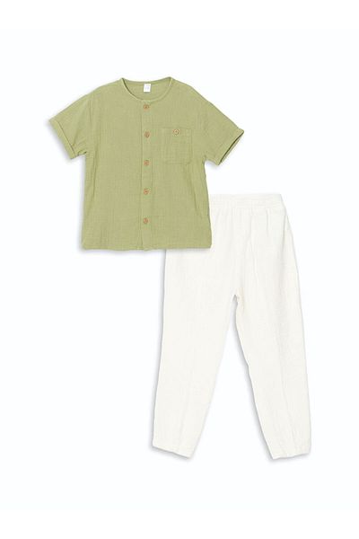 LC Waikiki Lcw Kids Prevailing Collar Basic Boy's Shirt and Pants 2-Piece