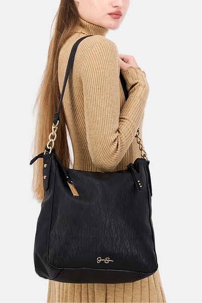Jessica Simpson Women Textured Shoulder Bag 32 H x 33 L x 12 W cm, Black