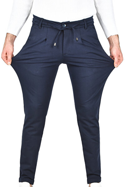 DeepSEA Чоловічі темно-сині спортивні штани з еластичним поясом, облягаючим кроєм, подвійними штанинами та трикотажною підкладкою 2502385