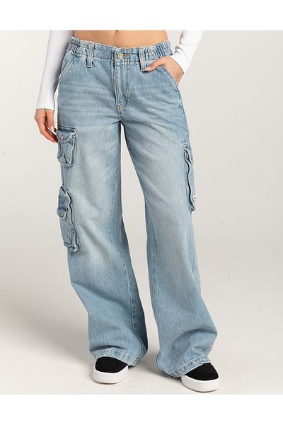 september island Unisex Ice Blue Cyber Stone Color Y2K Cargo Jeans
