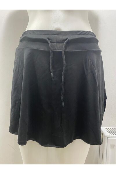 KaSheHa Siyah Darkalıp Yüksek Bel Içi Taytlı Spor Şort Darkalıp Polyamid Kumaş Mini Şort