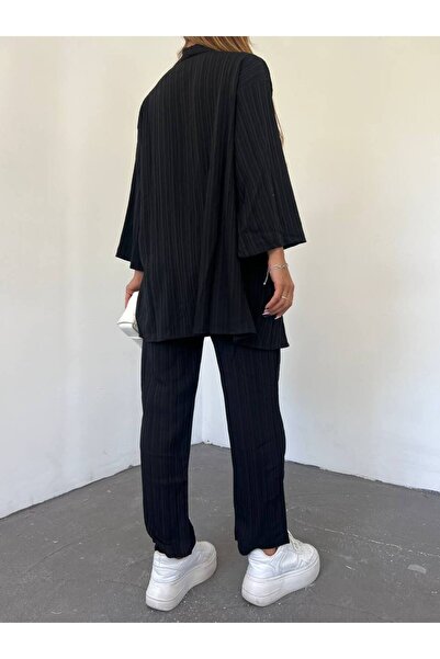 KaSheHa Women's Black Hijab Trousers Jacket Bottom Top Set