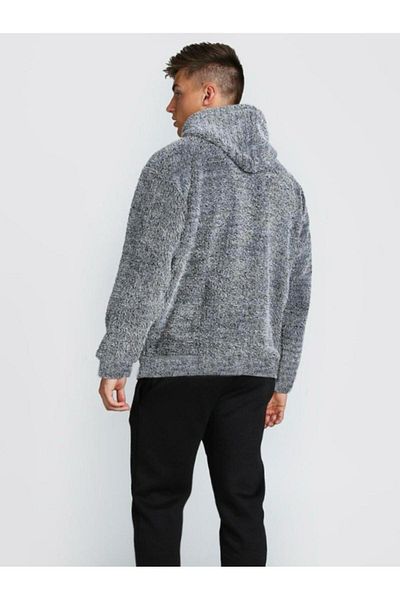 Actiwear Men's Kangaroo Pocket Hooded Lace-Up Plush Sweatshirt