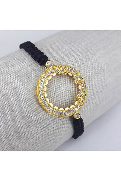 PİNA HEDİYELİK AKSESUAR MAKROME BİLEKLİK YARIM ALTIN UYUMLU ZİRKON TAŞLI KELE...
