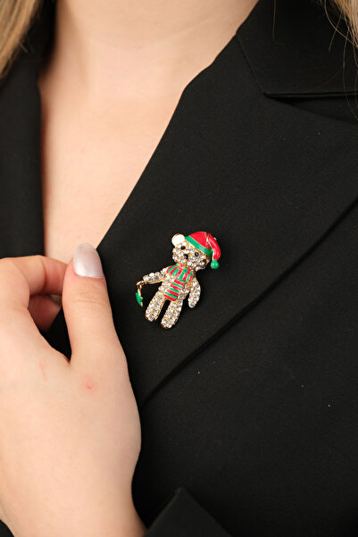 çildan Çildan Womens Yılbaşı Koleksiyonu Yılbaşı Kostümlü Taşlı Ayıcık Figür Broş