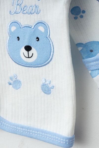 KUZENLER BEBE Bebek Ayıcıklı 3'lü Eldivensiz Yenidoğan Hastane Çıkışı Zıbın Seti Yk5875