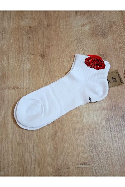 ENEFENDİ Λευκές γυναικείες κάλτσες - Ροζ πέτρα, βαμβακερές, χωρίς ραφή στη μύτη, αρωματικές και λύκρα, κοντές κάλτσες 36-40