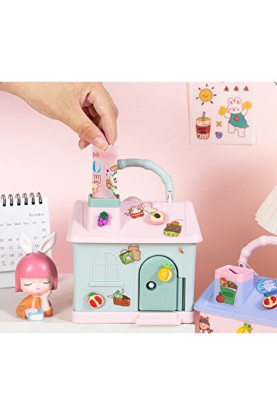 Livava Ev Kilitli Ve Çantali Işıklı Kumbara, Yeşil, 14x12