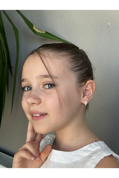 LITTLELUXE Renkli Dondurma Motifli 925 Ayar Gümüş Kız Çocuk Küpesi, Bebek Küpesi, Çocuk Gümüş Küpe