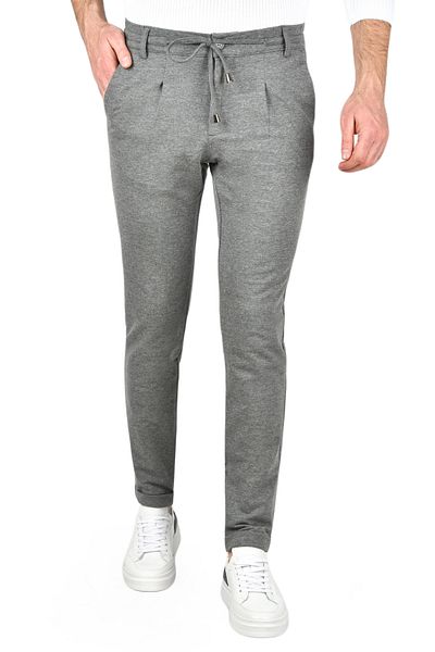 DeepSEA Men's Gray Elastic Waist Slim Fit Lycra Double Leg Combed Cotton Sports Trousers 2502385