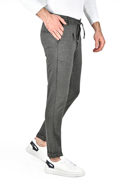 Rizz up Erkek Füme Beli Lastikli Slim Fit Likralı Duble Paça Penye Spor Pantolon 2502385