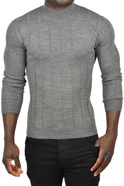 DeepSEA Men's Smoked Slim Fit Lycra Non-Pilling Half Fisherman Stripe Knitwear Half Throat Crash